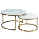 Mesa Dubai  Centro Ouro com Tampo Mármore Branco - Grande