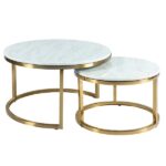 Mesa Dubai Centro Ouro com Tampo Mármore Bege - Pequena