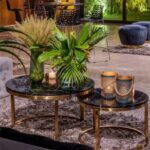 Mesa Dubai Centro Ouro com Tampo Mármore Preto - Pequena