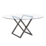 Tampo de Vidro Transparente com Base "X" Ferro Dourado Envelhecido