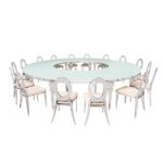 Mesa Dubai 1/4 Prata com Vidro Branco