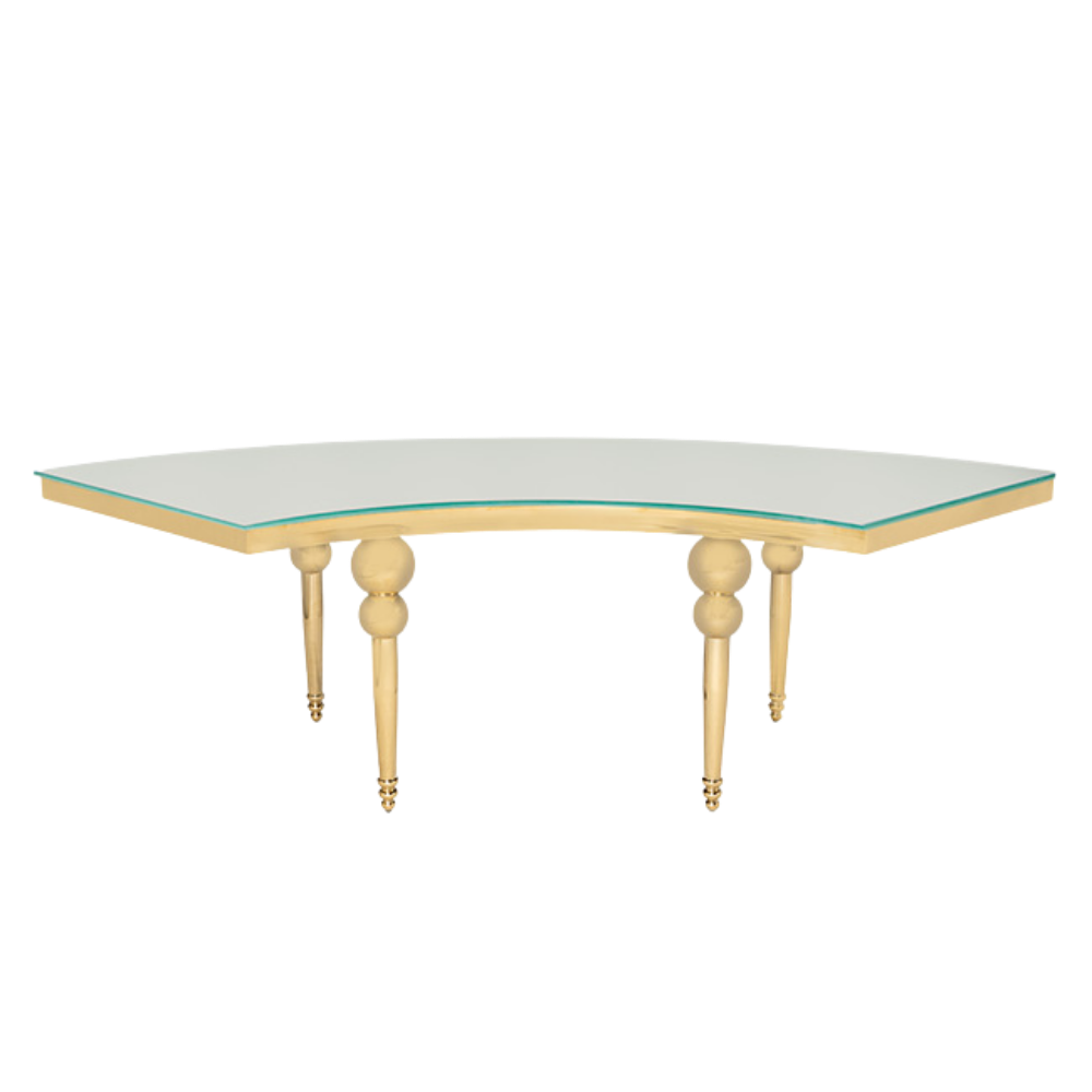 Mesa Dubai 1/4 Dourada com Vidro Branco