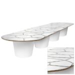 Mesa Grand Palais Oval Espelho Bisotê com Base Bambu Dourada