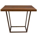 Tampo Quadrado Madeira de Demolição com Base Trapézio Ferro Envelhecido