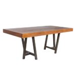 Tampo Retangular Madeira Natural com Base Cavalete Ferro Dourado Envelhecido