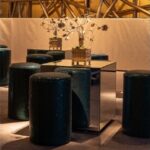 Pufe Tamborete Capa Paetê Verde