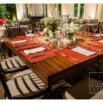 Tampo Quadrado Madeira com Base Bambu Ferro Cinza