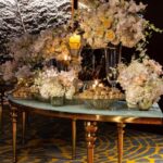 Mesa Dubai 1/4 Dourada com Vidro Branco