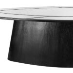 Mesa Design Oval com Base Preta e Tampo Espelho