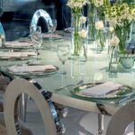 Mesa Dubai 1/4 Prata com Vidro Branco