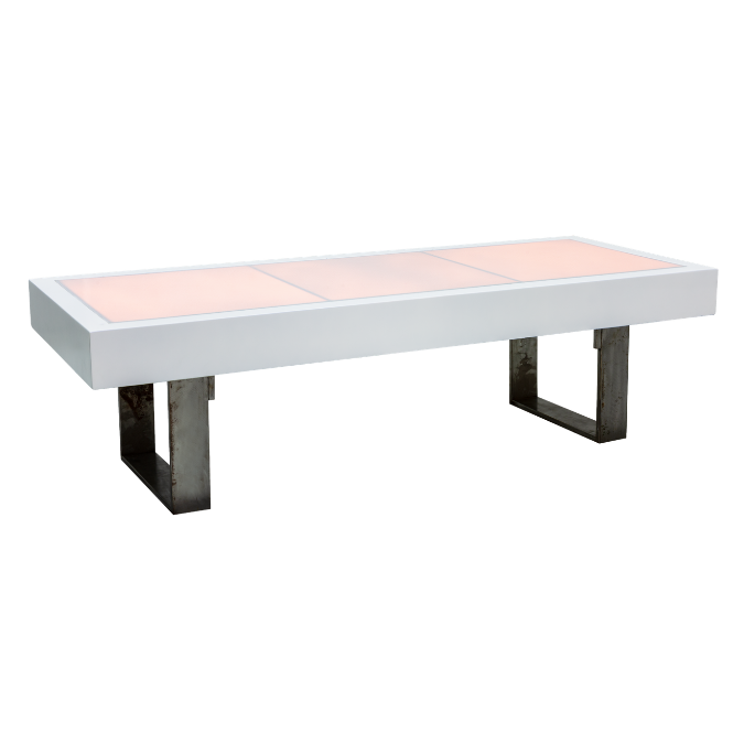 Mesa Balcão Baixa em Laca com Tampo Iluminado com Base Ferro