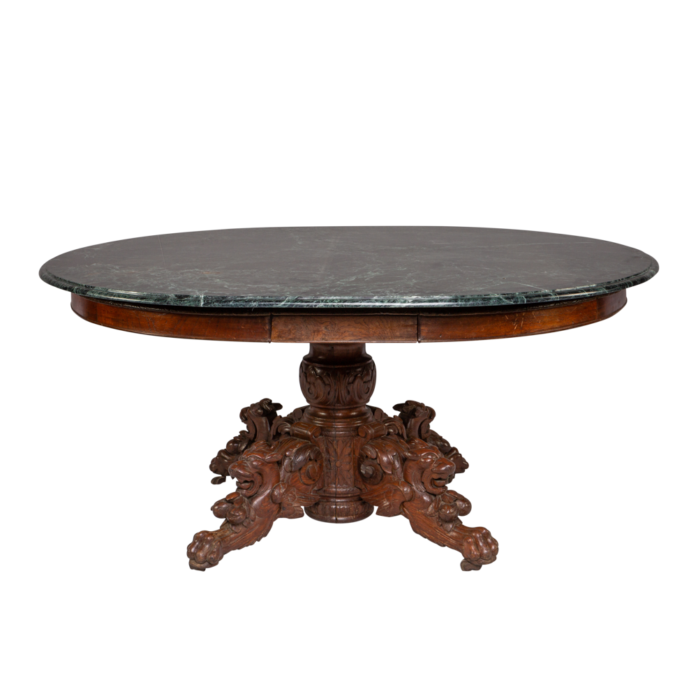 Mesa Firenze Oval com Tampo Mármore Verde Alpi