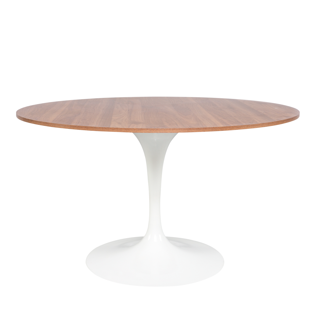 Mesa Saarinen Jantar Branca com Tampo Madeira