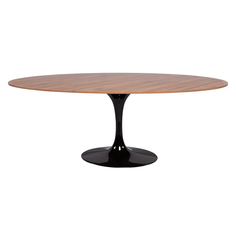 Mesa Saarinen Centro Oval Preta com Tampo Madeira