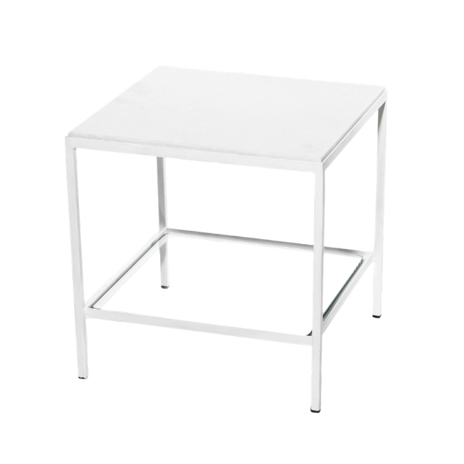 Mesa Ferro Branco Lateral com Tampo Mámore Branco