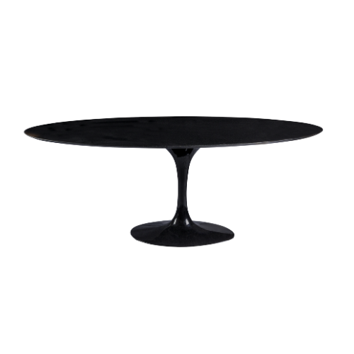 Mesa Saarinen Jantar Oval Preta com Tampo Mármore Preto