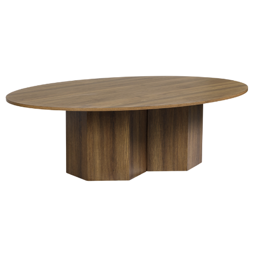 Mesa de Centro Oval Madeira com Base Pufe Oca