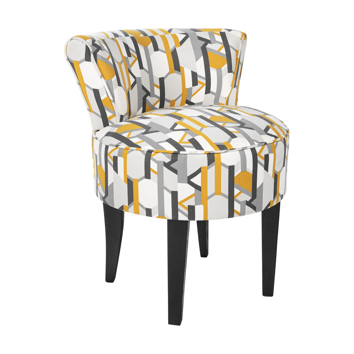 Poltrona Mignon Linho Geométrico Mostarda, Cinza e Cru