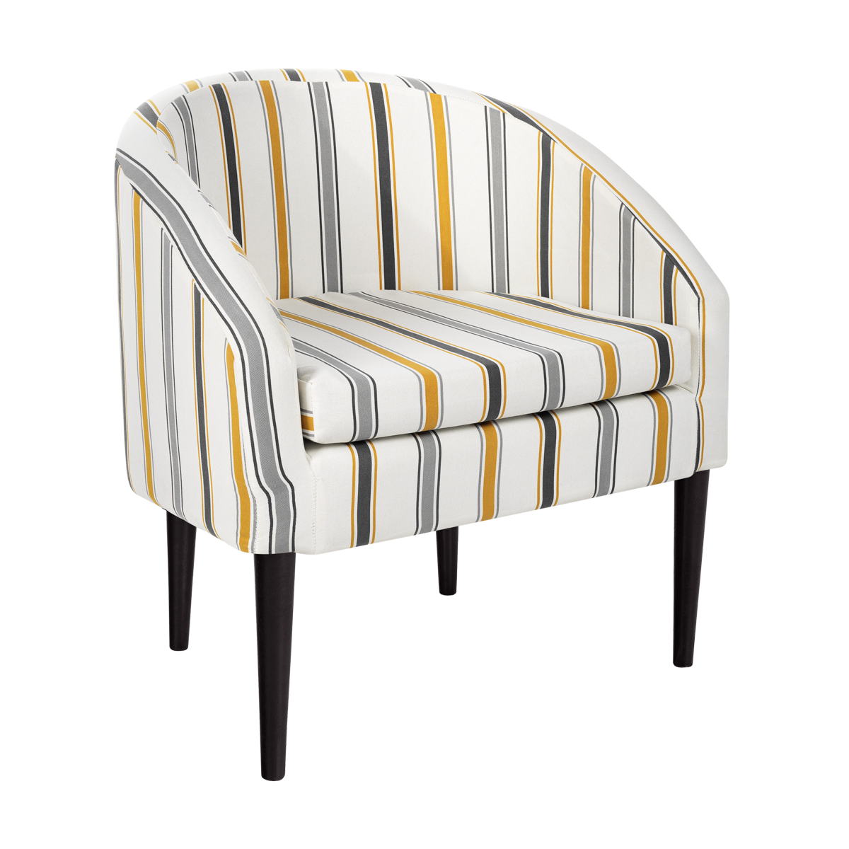Poltrona Pepê Linho Listrado Mostarda, Cinza e Cru
