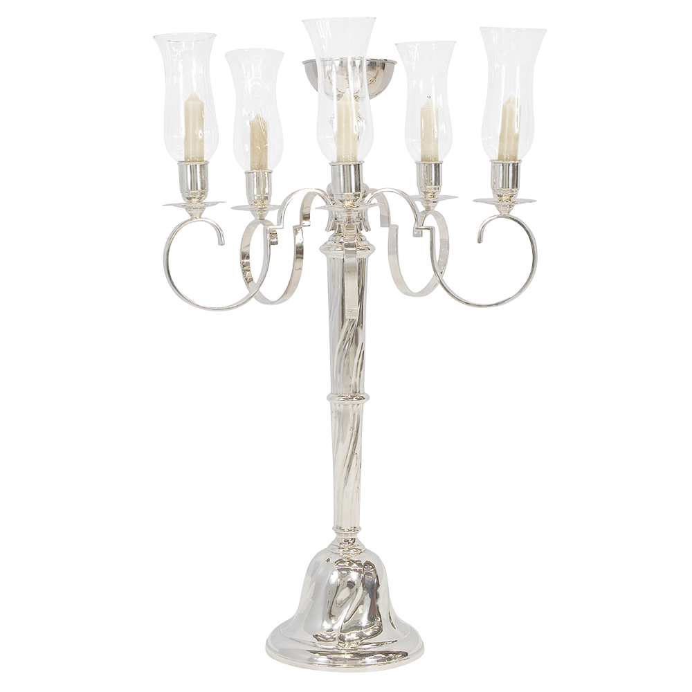 Candelabro Prata com Manga de Vidro