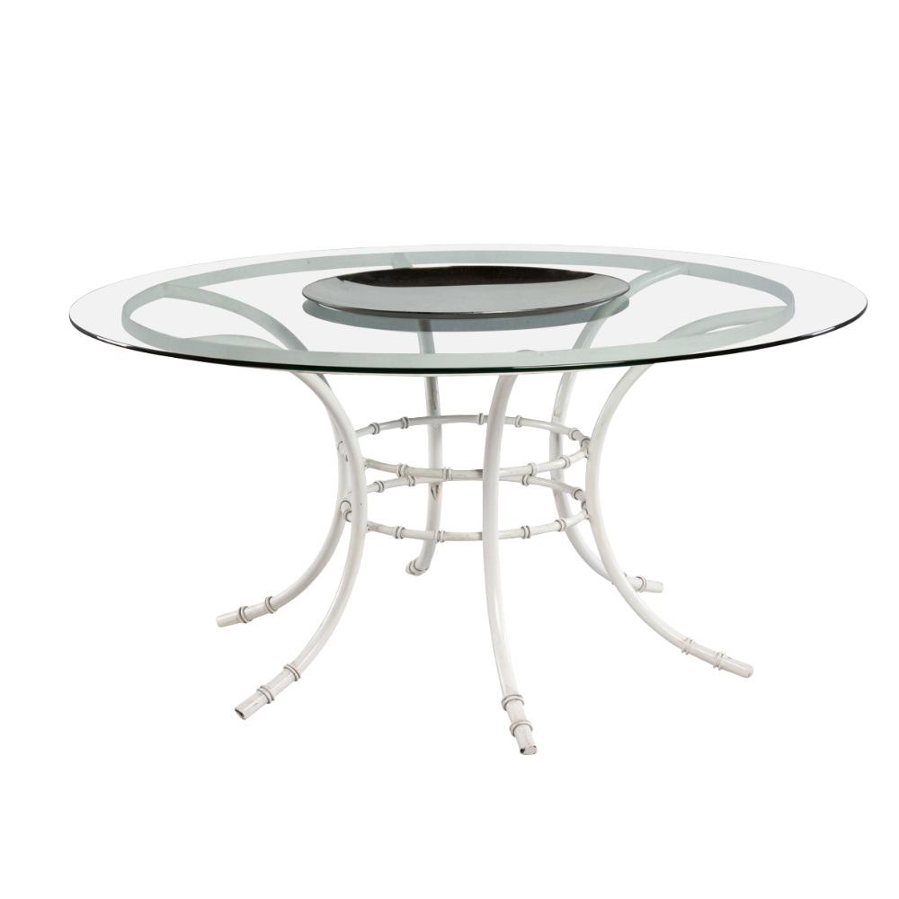 Tampo de Vidro com Furo e Centro de Espelho Côncavo com Base Bambu Branca