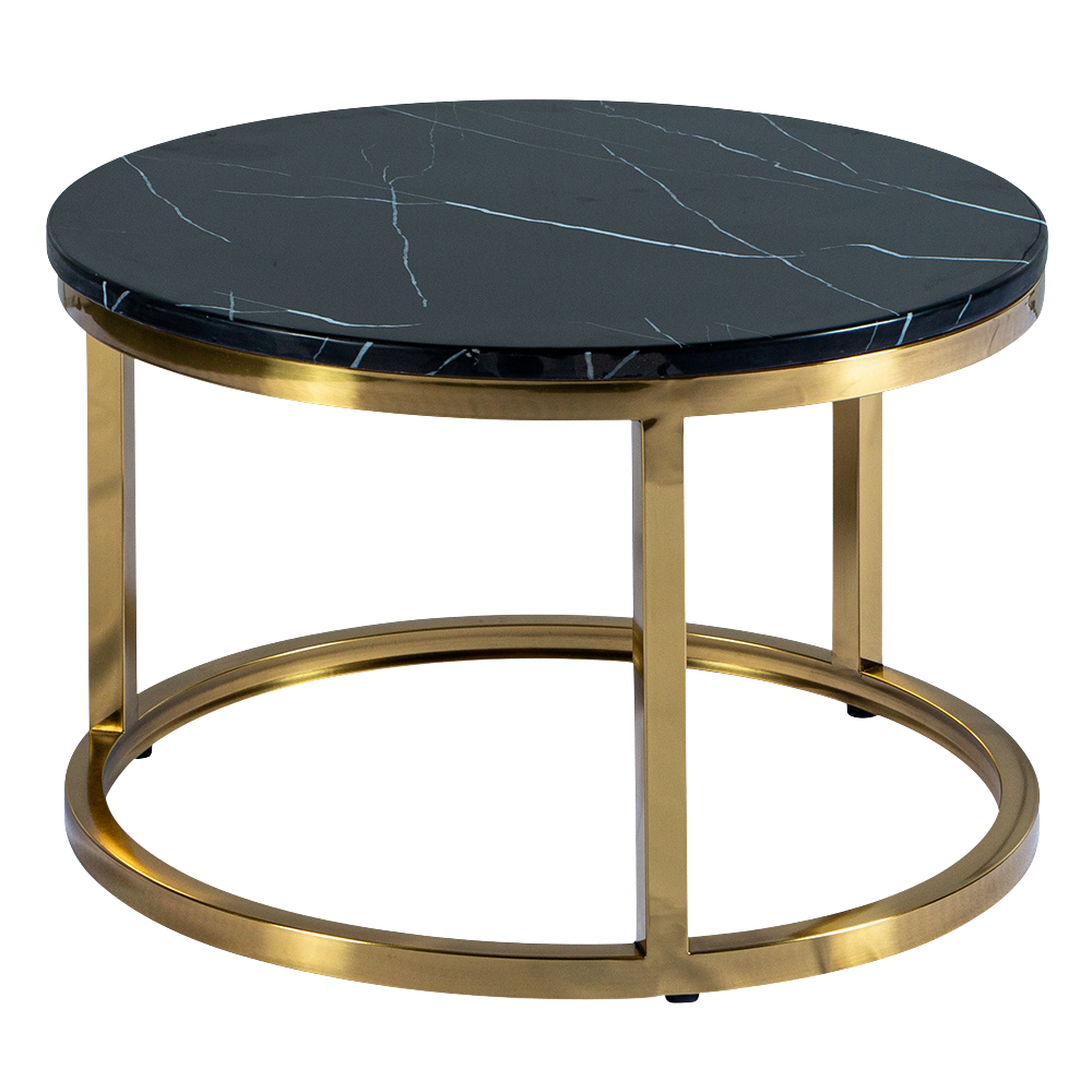 Mesa Dubai Centro Ouro com Tampo Mármore Preto - Pequena