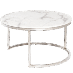 Mesa Dubai Centro Prata com Tampo Mármore Branco - Grande