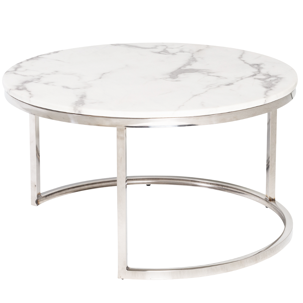 Mesa Dubai Centro Prata com Tampo Mármore Branco - Grande