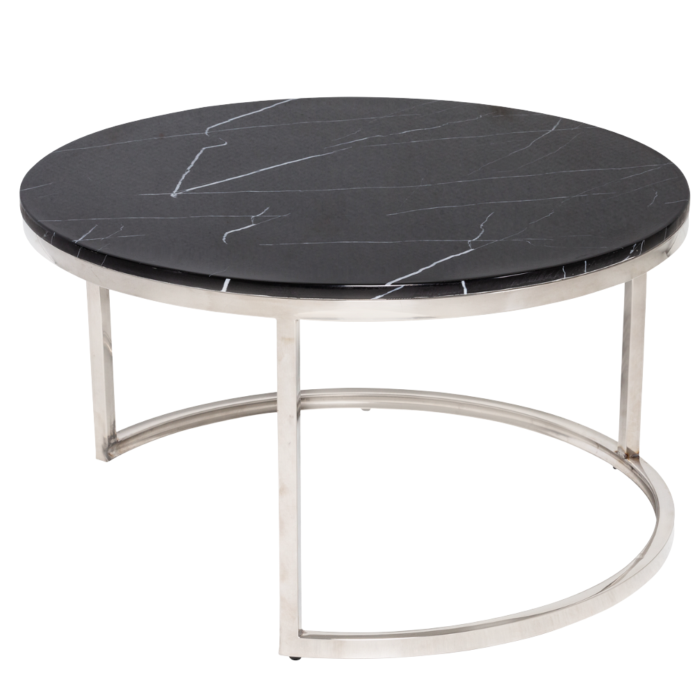 Mesa Dubai Centro Prata com Tampo Mármore Preto - Grande
