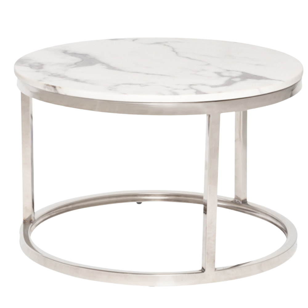 Mesa Dubai Centro Prata com Tampo Mármore Branco - Pequena