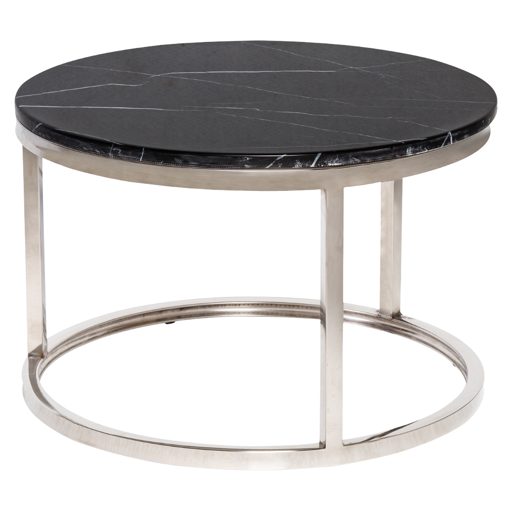 Mesa Dubai Centro Prata com Tampo Mármore Preto -  Pequena