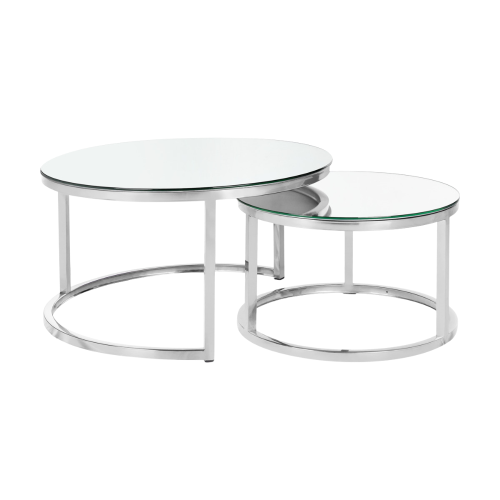 Mesa Dubai Centro Prata com Tampo Espelho - Conjunto