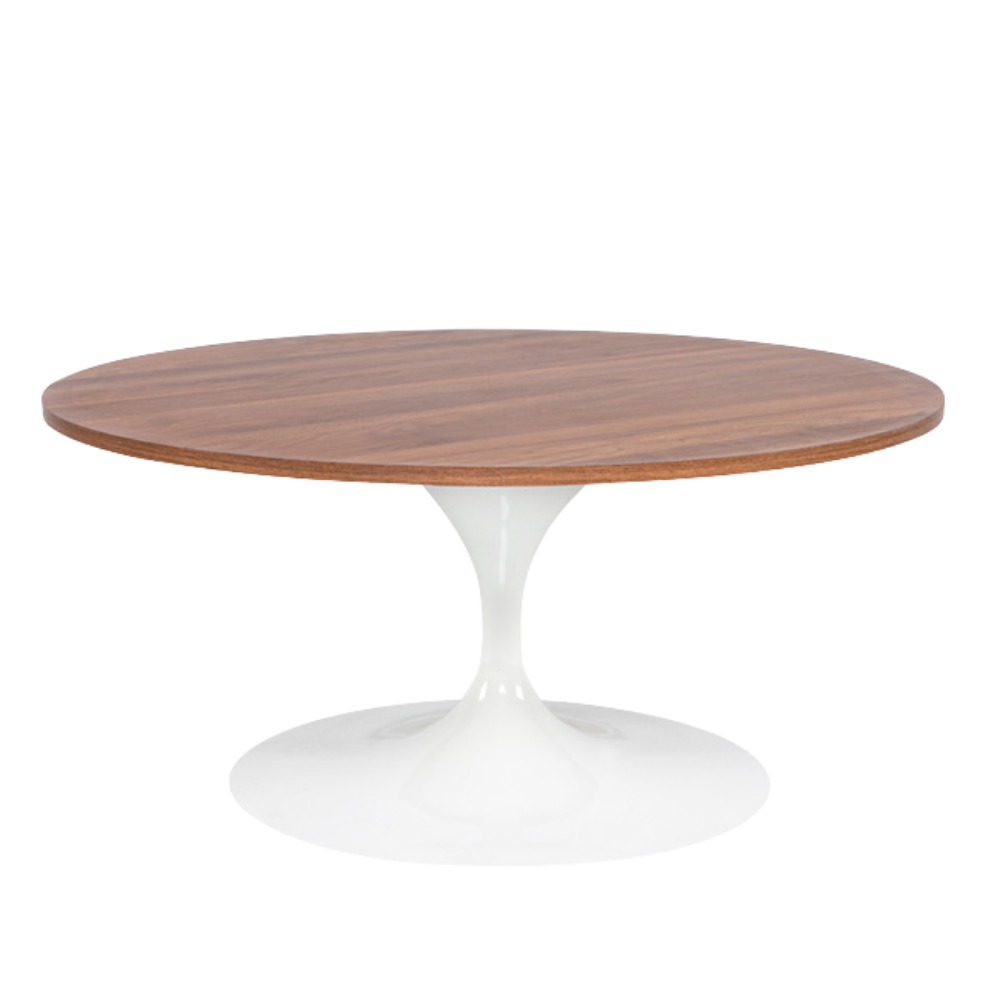 Mesa Saarinen Centro Branca com Tampo Madeira