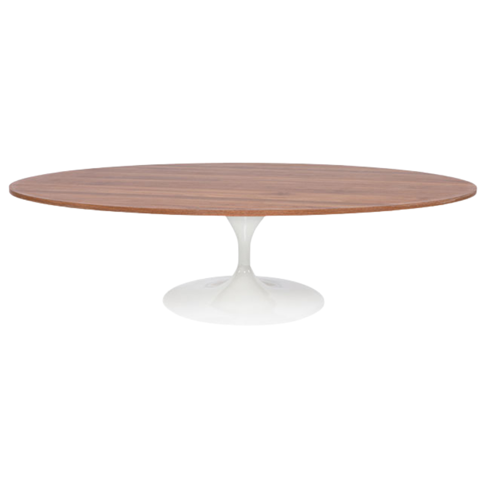 Mesa Saarinen Centro Oval Branca com Tampo Madeira