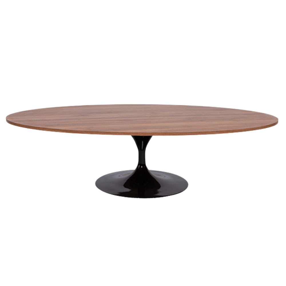 Mesa Saarinen Centro Oval Preta com Tampo Madeira