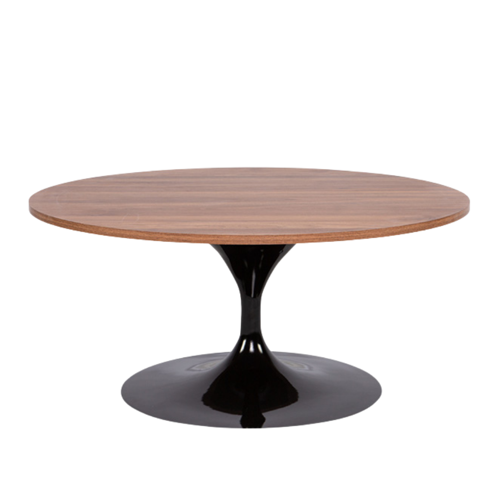 Mesa Saarinen Centro Preta com Tampo Madeira