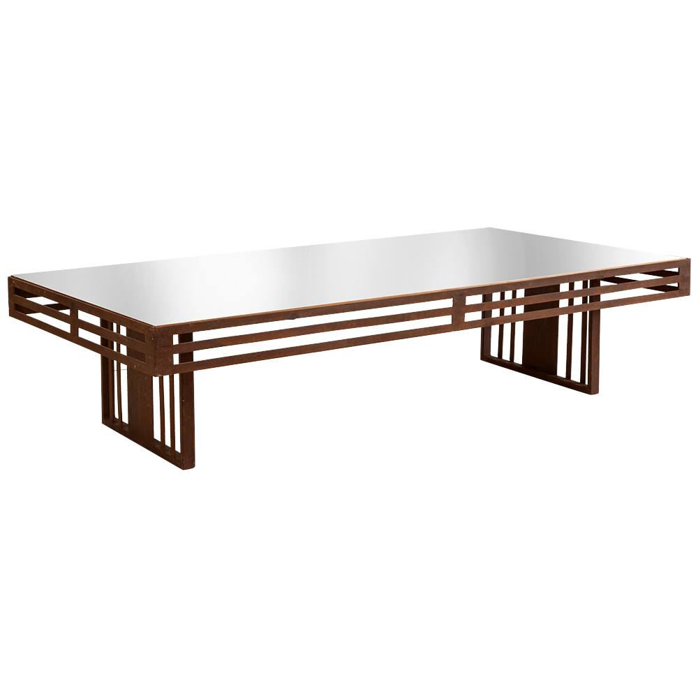 Mesa de Centro Tampo Espelho Bronze com Moldura Ferro Envelhecido