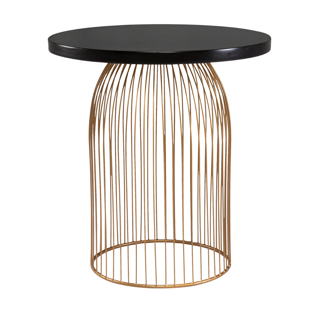 Mesa Gaiola Ouro Velho com Tampo Laca Preta