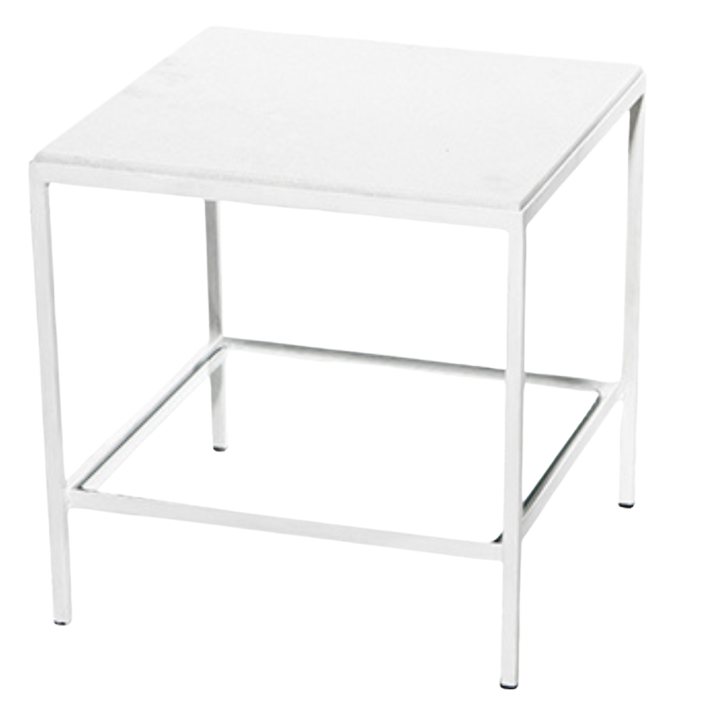 Mesa Ferro Branco Lateral com Tampo Mámore Branco