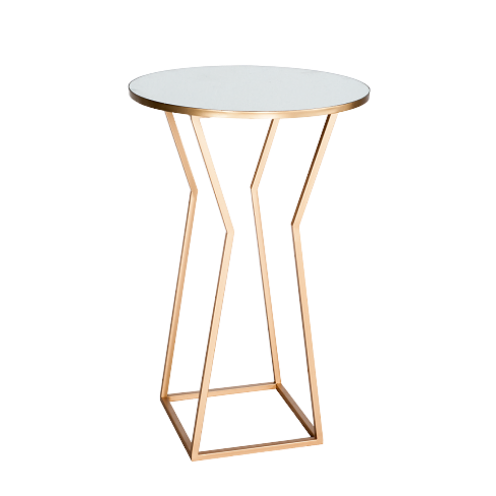 Bistrô Alto Base Ampulheta Dourada com Tampo Espelho Friso Dourado