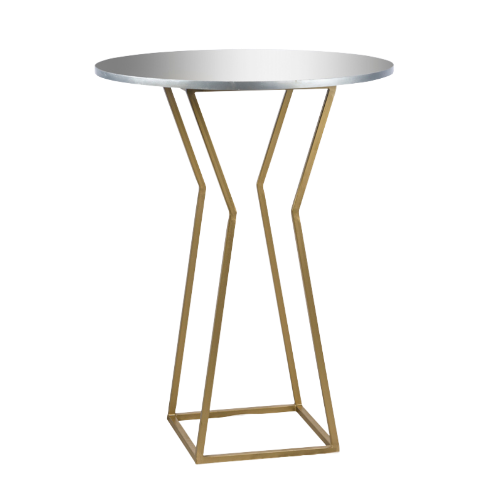 Bistrô Ampulheta Alto Base Dourada com Tampo Espelho Friso Prata