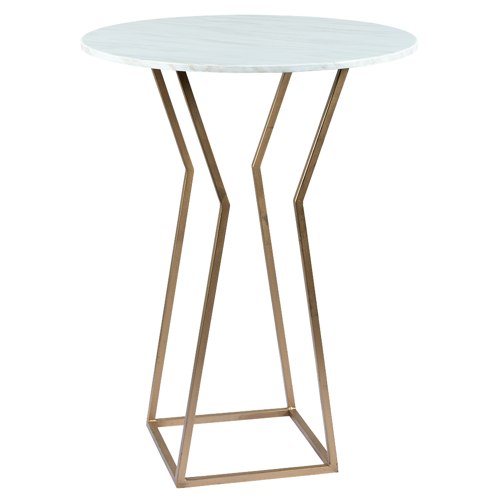 Bistrô Alto Base Ampulheta Dourada com Tampo Mármore Bege