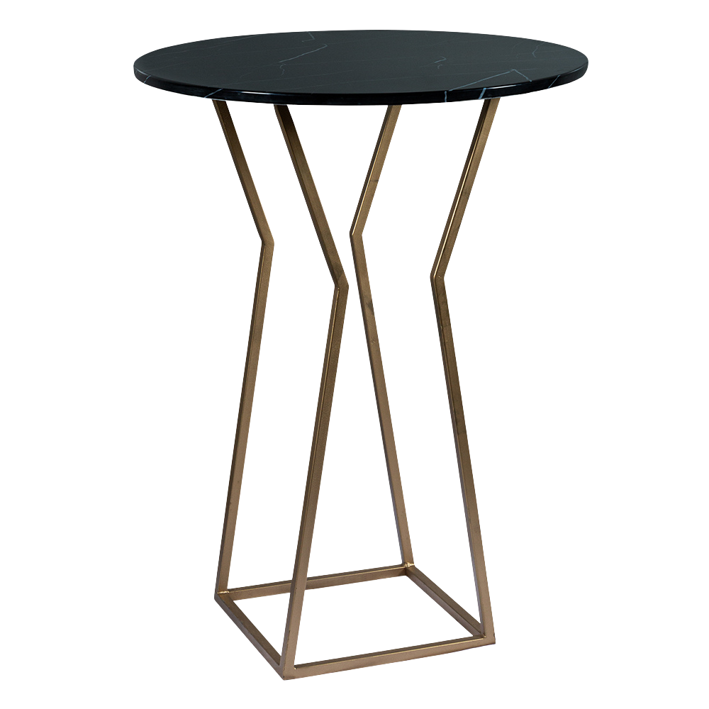Bistrô Alto Base Ampulheta Dourada com Tampo Mármore Preto