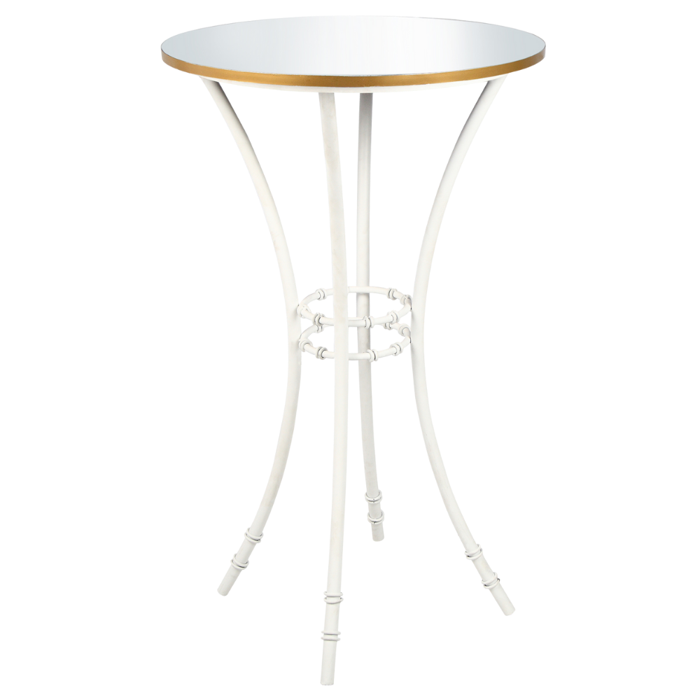 Bistrô Alto Base Bambu Branca com Tampo Espelho Friso Dourado