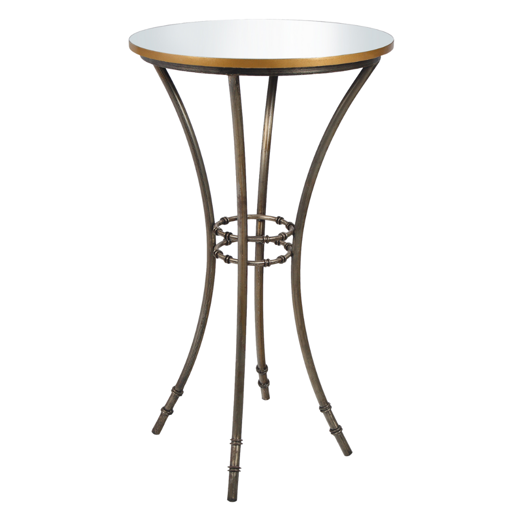 Bistrô Alto Base Bambu Ferro Cinza com Tampo Espelho Friso Dourado