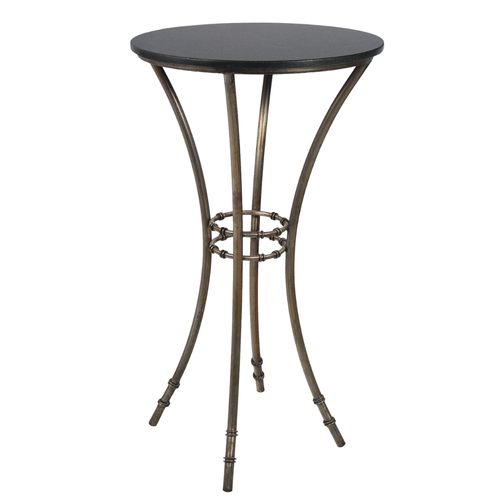 Bistrô Alto Base Bambu Ferro Cinza com Tampo Granito Preto