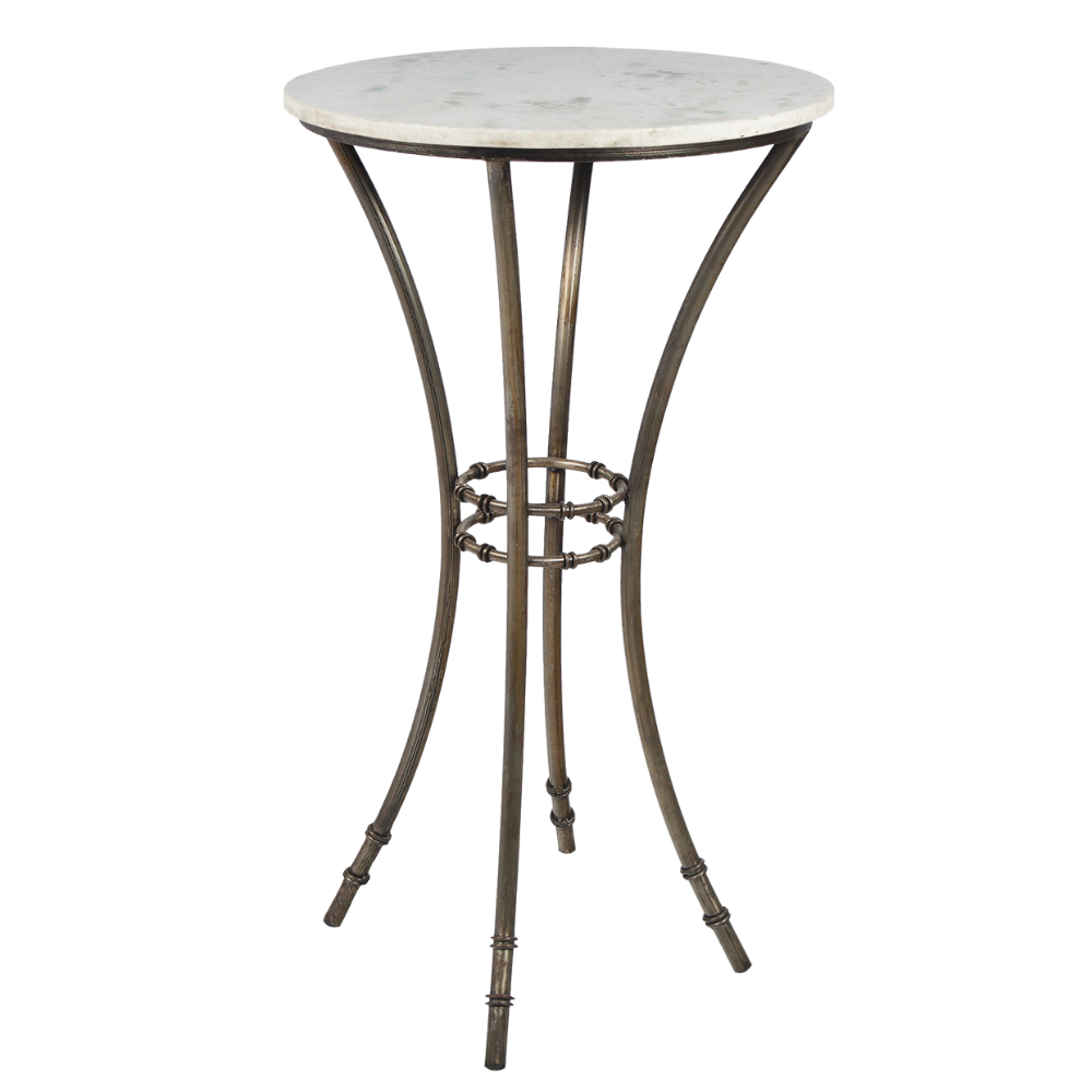 Bistrô Alto Base Bambu Ferro Cinza com Tampo Mármore Branco
