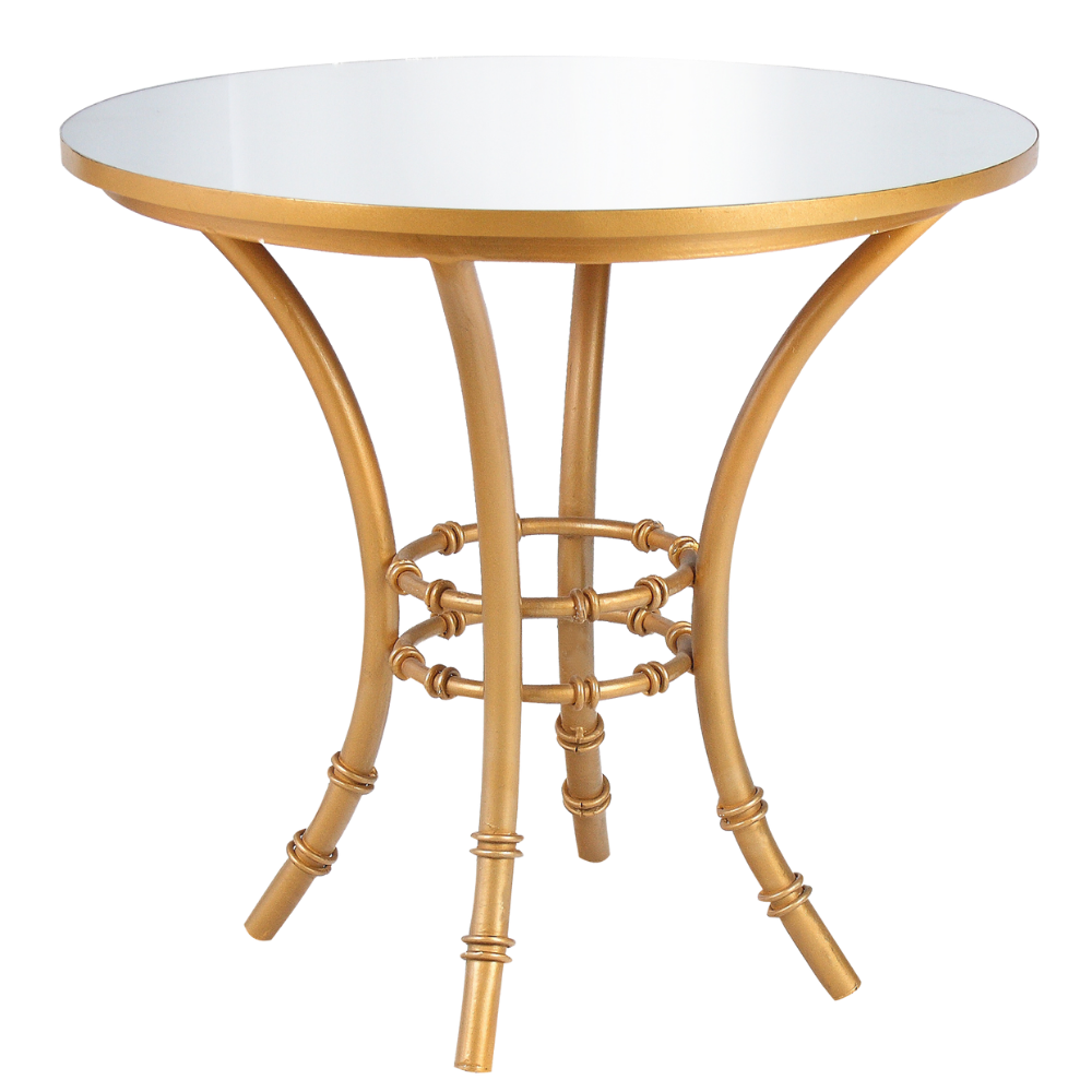 Bistrô Baixo Base Bambu Dourada com Tampo Espelho Friso Dourado