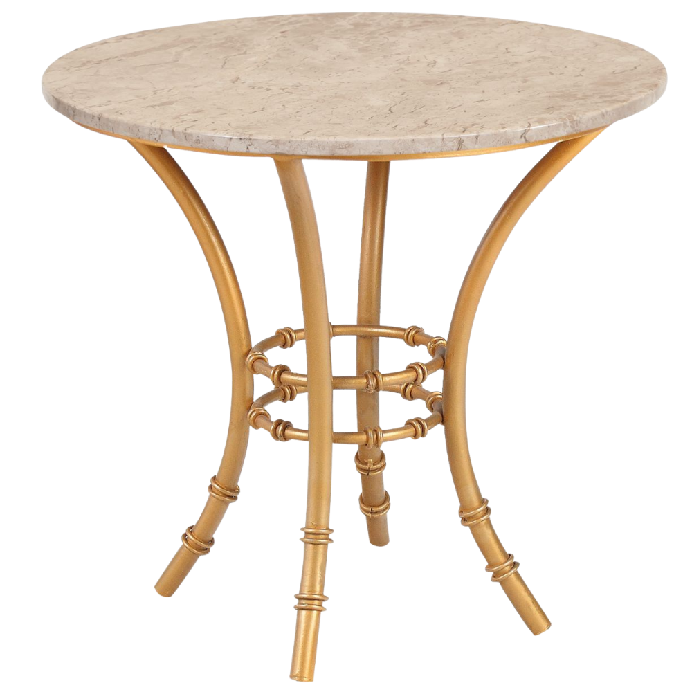 Bistrô Baixo Base Bambu Dourada com Tampo Mármore Travertino Bege