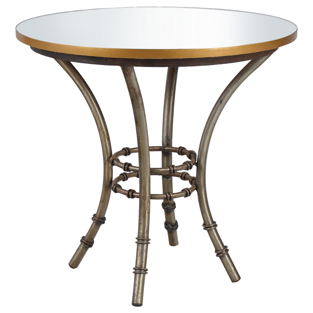 Bistrô Baixo Base Bambu Ferro Cinza com Tampo Espelho Friso Dourado